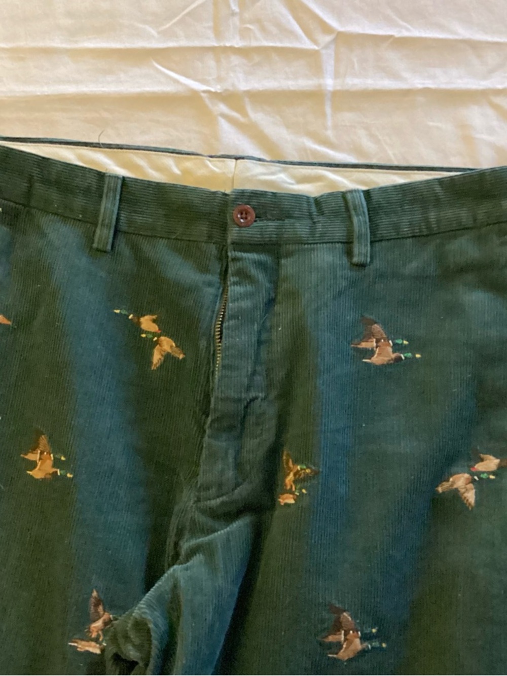 Ralph Lauren Dark Green Corduroy Pants with Embroidered Duck Motif - Picture 2 of 5